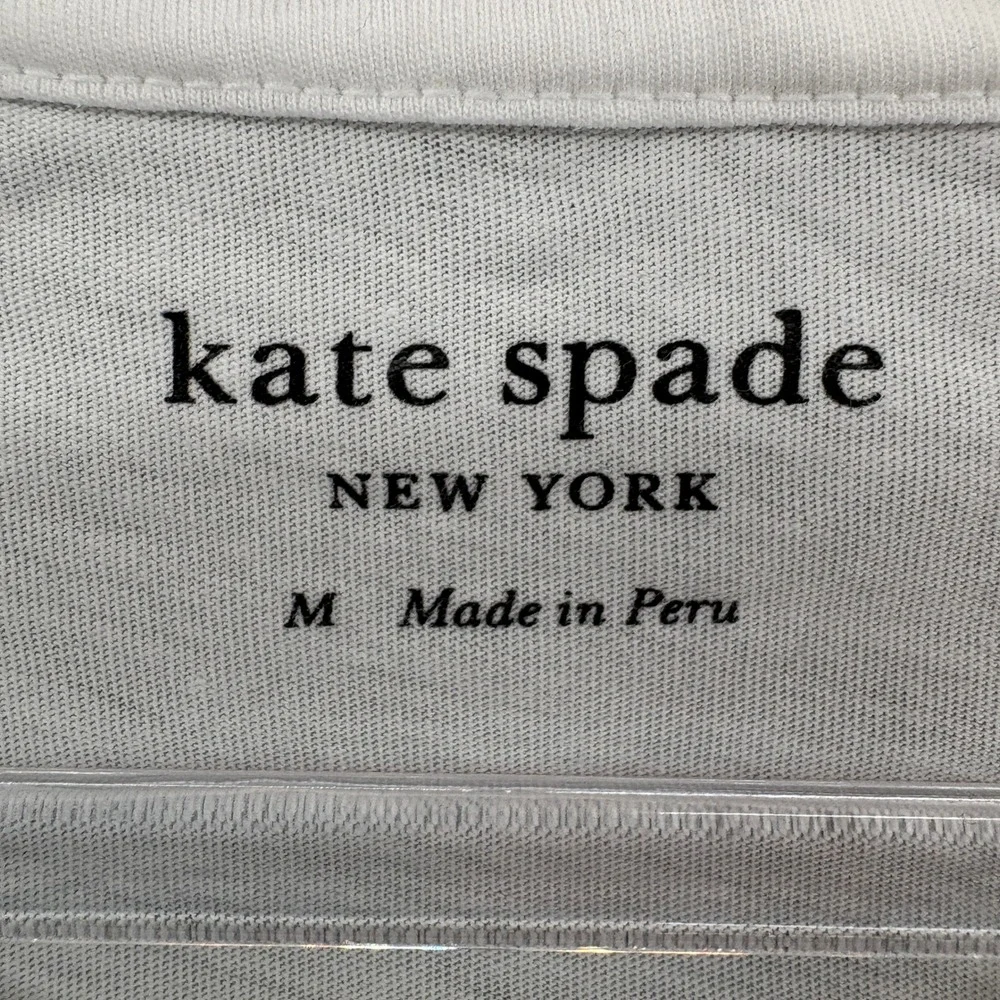 Kate Spade T-Shirt Women M White Glitter Logo Rhinestone Polka Dot Tee